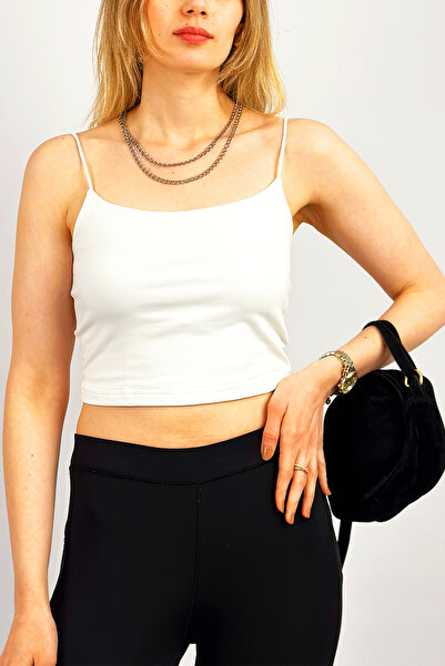 Betimoda Γυναικείο βαμβακερό Crop Top Strap Bustier Λευκό