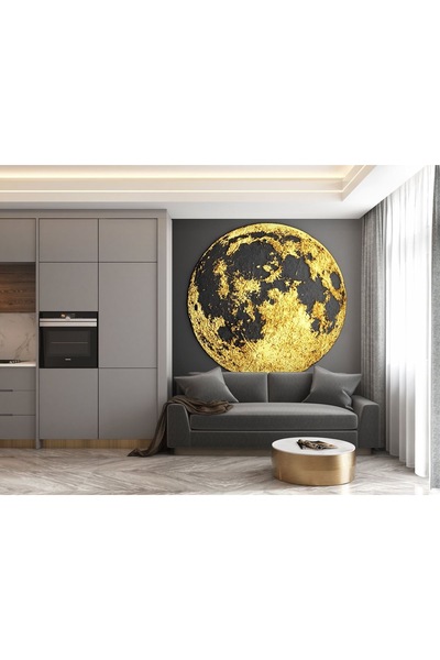 Atölye Sade Dekoratif Dolunay 3 boyutlu Yüzey Krater Kabartmalı Daire Tablo