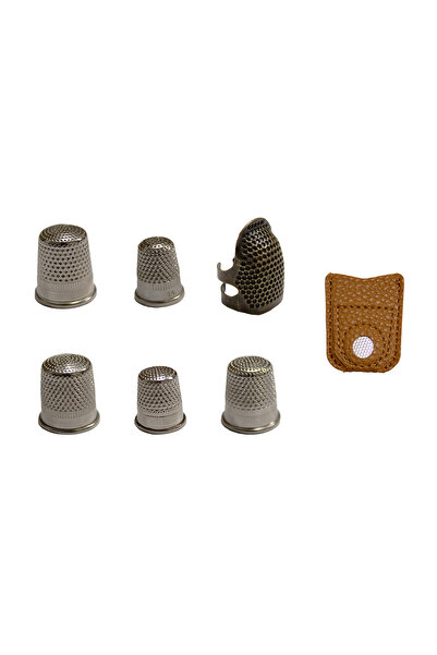 hodbehod Terzi Parmak İğne Koruyucu Metal Kapalı ve Deri Geçmeli Yüksük 7li Seti