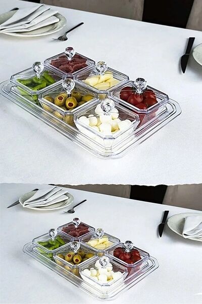 Online Kapında Tepsili Lüx 6 Bölmeli 13 Parça Kahvaltılık Sosluk Sunumluk Set...