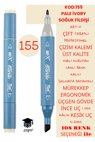 SEYFİKİRTASİYE ÇİFT TARAFLI PROFESYONEL ÇİZİM KALEMİ KALICI MÜREKKEP ÜÇGEN GÖ...