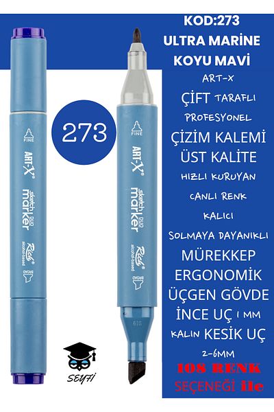 SEYFİKİRTASİYE قلم رسم دائم ذو طرف رفيع ذو تصميم مزدوج - رسم 2-6 مم، رسم طويل 1 مم