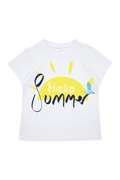 Bubuga Băieți - 100% bumbac, alb, bleumarin, tricou cu mânecă scurtă cu impri...