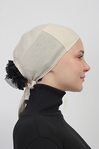 manolyaşal islamic hijab Pratik Dikişsiz Bağlamalı Kaymayan Tesettür Bone- Krem