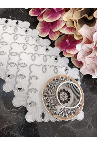 LASETU Adresanna silver glitter embroidered coffee side, presentation napkin and cocktail napkin 6 pieces