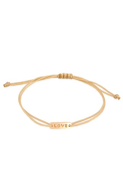 ELLI Armband Damen Plättchen Schriftzug "love" mit Nylon aus 925 Sterling Silber vergoldet