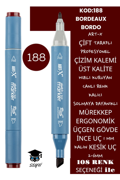 SEYFİKİRTASİYE ÇİFT TARAFLI PROFESYONEL ÇİZİM KALEMİ KALICI MÜREKKEP ÜÇGEN GÖ...