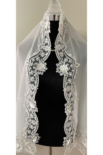 Lady Rio 3D Mevlit Cover up - Fancy Evening Dress Shawl with Lace and Pearl Detail