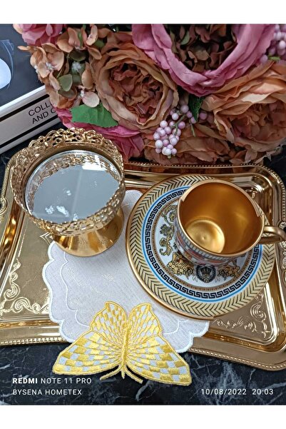 LASETU تفاصيل الفراشة منديل كوكتيل أصفر ومنديل تقديم 1 قطعة