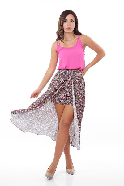 Pitti Black Floral Patterned Women's Shorts Skirt - 20975