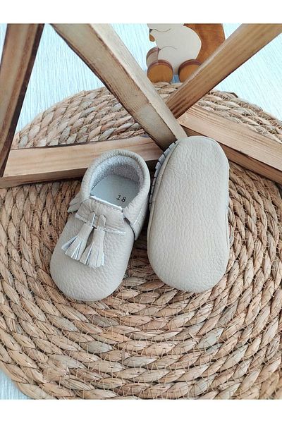 MİNİBİRİ King Model Beige Color Baby Moccasin Booties Baby Shoes