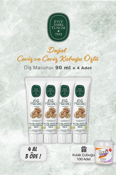 Eyüp Sabri Tuncer Walnut Extract Toothpaste - 90 ml, 4 Pack, 3 Pack Paid and Ear Swab
