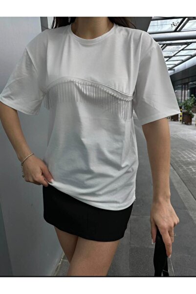 Oyer Moda Μπλουζάκι εκρού με αλυσίδα