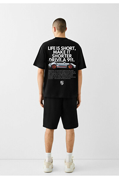 Sarnıç تي شيرت بورش 911 GT3RS أسود كبير الحجم مطبوع للرجال