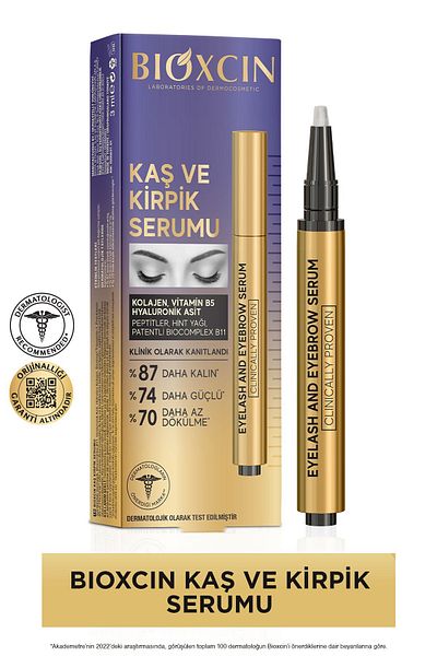Bioxcin Sérum na řasy na obočí - kolagen, kyselina hyaluronová, ricinové máslo, keratinové peptidy, b5, biokomplex, b11