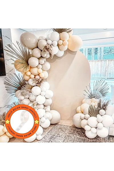 Konsept Sepeti 100 Pieces Chain Balloon Set - Sand, Beige, Skin, White Balloon Strip Gift