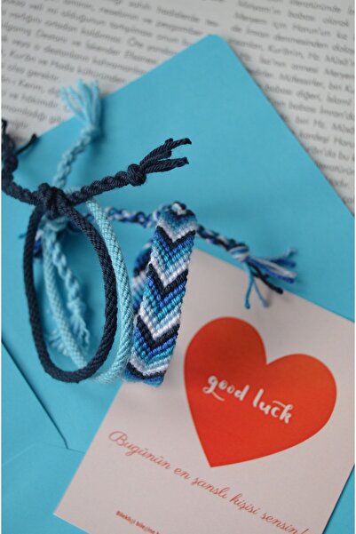 Bidüğüm Unisex Mavi Dalgalar Bileklik Seti, Canlı Renkler, El Emeği, Ayarlana...