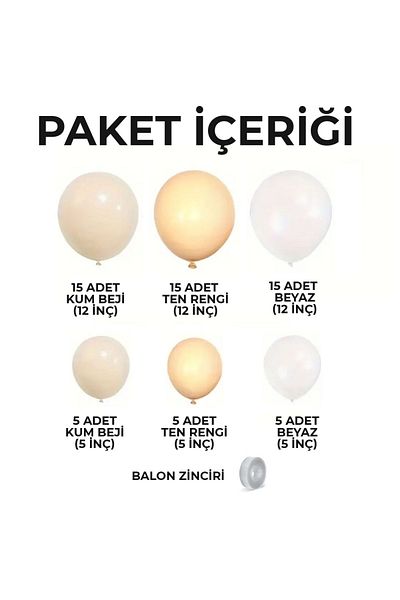 Konsept Sepeti 100 Pieces Chain Balloon Set - Sand, Beige, Skin, White Balloon Strip Gift