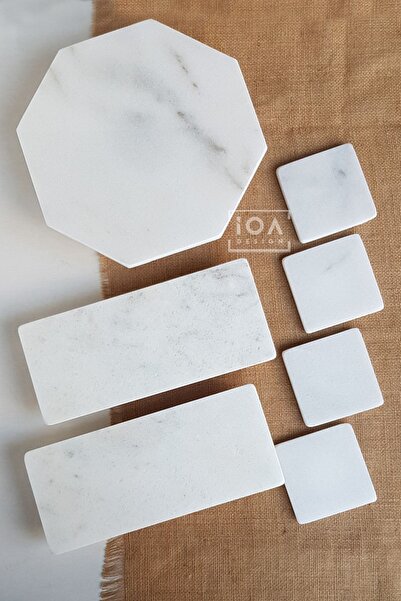 ioadesign طقم عرض / مهر من الرخام الحقيقي - حامل كيك + حامل عرض مكون من قطعتي...