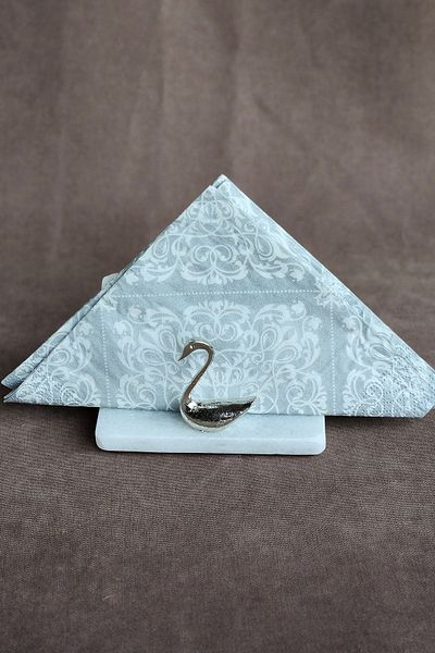 ioadesign Eda - Real Thin Marble Napkin Holder - Silver Metal with Swan Figure