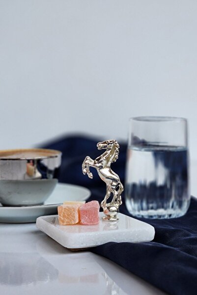 ioadesign Silver Groom Coffee Set: Cup + Water Cup + Marble Turkish Delight Bowl with Horse Figure