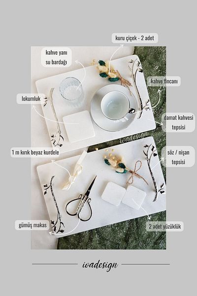 ioadesign Σετ Υπόσχεσης / Αρραβώνα Νο. 15 - Δίσκος αρραβώνων Αξεσουάρ για τον γαμπρό - Ασημένια λαβή Acacia