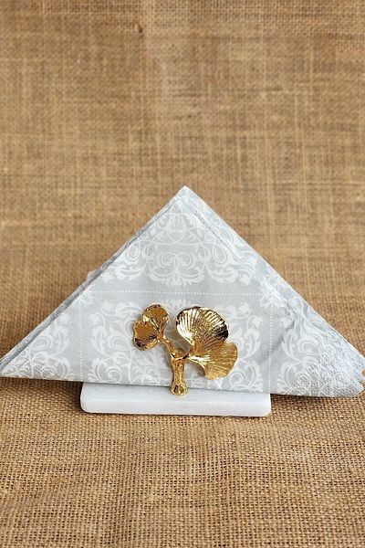 ioadesign Eda - Real Thin Marble Napkin Holder - Gold Metal Ginko Figured