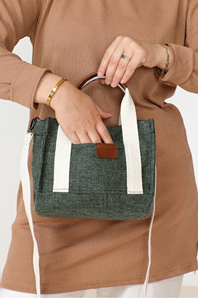 Bestenur Deri Detay Kanvas Çanta 1007 - Haki