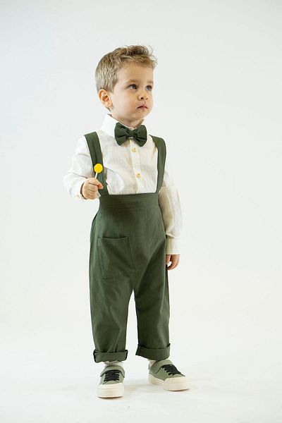 Catz Kids Khaki Linen Harem Salopette and Shirt - Bow Tie (Set of 3)