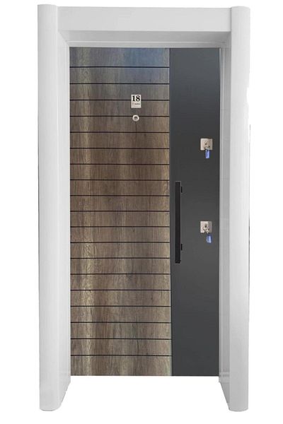 Tezdoor Rustic Striped Steel Door - Flat Model Apartment Door with Tabs, Steel Door Left