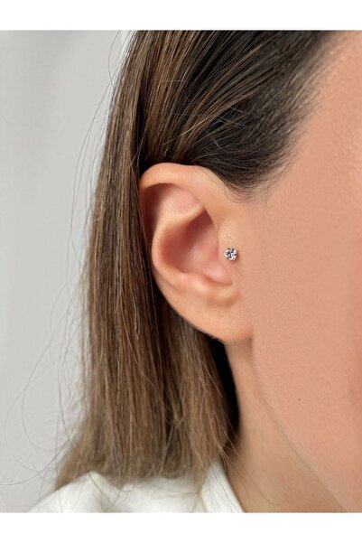Mien Store Kadın Silver Rengi Cerrahi Çelik Kalp Tragus Kıkırdak Piercing 6mm