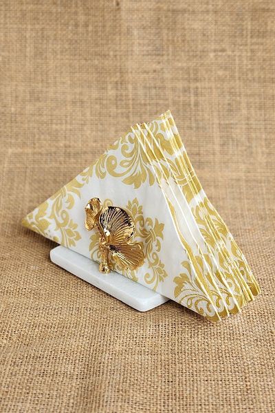 ioadesign Eda - Real Thin Marble Napkin Holder - Gold Metal Ginko Figured