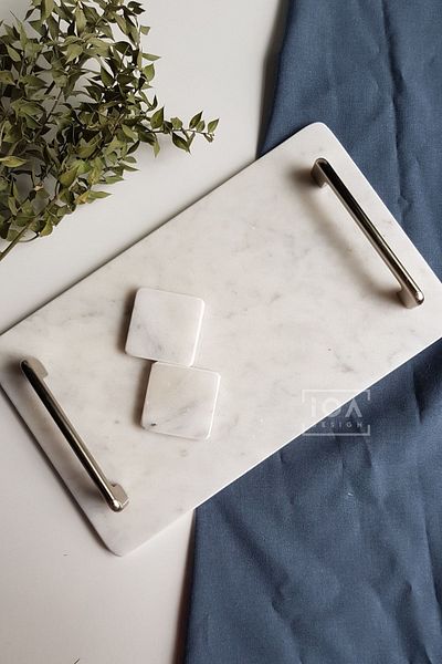 ioadesign Narcissus - Real Marble Promise/Δίσκος αρραβώνων (32X20 CM) 2 Αφαιρούμενοι Δακτύλιοι - Ασημένια λαβή