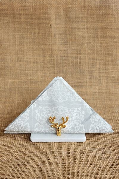 ioadesign Eda - Real Thin Marble Napkin Holder - Gold Metal Deer Figured