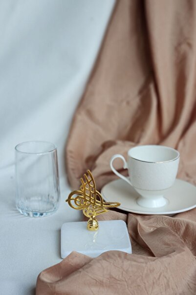 ioadesign Altın Damat Kahvesi Seti: Fincan + Su Bardağı + Tuğra Figürlü Mermer Lokumluk