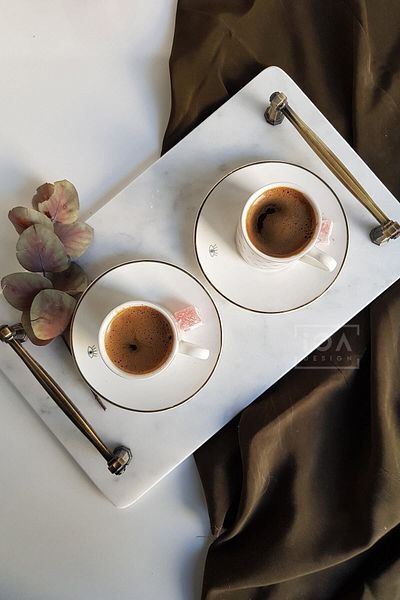 ioadesign Narcissus Real Thin Marble Presentation Tray (32X20 CM) - Antique Gold Handle