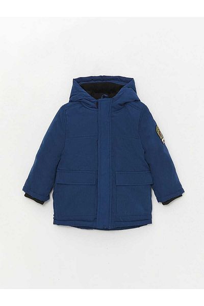 Hzmis Hooded Long Sleeve Water Repellent Wool Inside Baby Boy Coat Parka Navy Blue