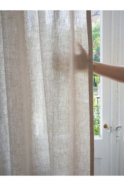 MADAMHATCE Frilly Linen Vintage 100% Cotton Buldan Woven Sunshade Curtain (Beige) Non-Pleated Extrafor Drawstring