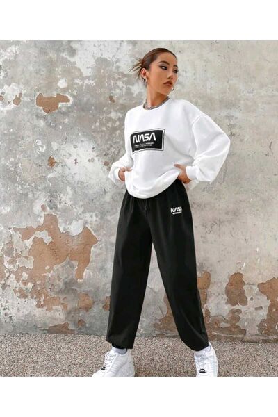 Deocept Спортивний костюм NASA з принтом Oversize - білий, чорний/саксо, червоний, комір-стійка