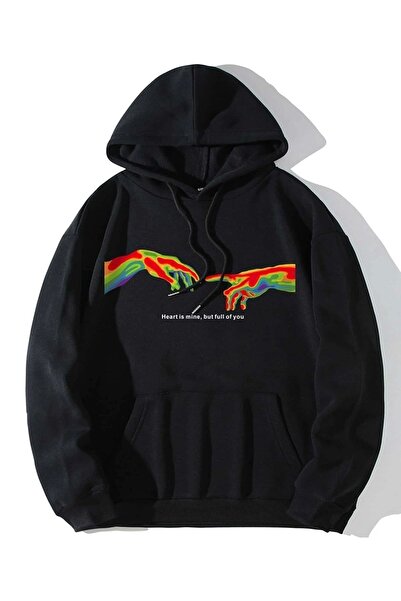 Deocept Унисекс суитшърт с качулка и голям размер - Heart is Mine Printed