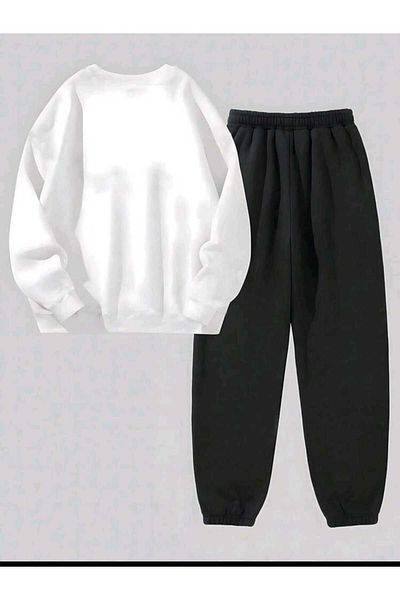 Deocept Oversize Women's Tracksuit Set - Crew Neck, Printed Bottom and Top Set, Boyfirend