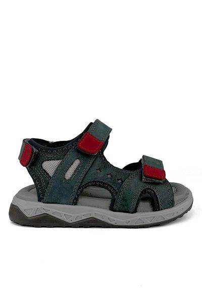 Cici Bebe Ayakkabı Gray Red Genuine Leather Velcro Sandals for Boys