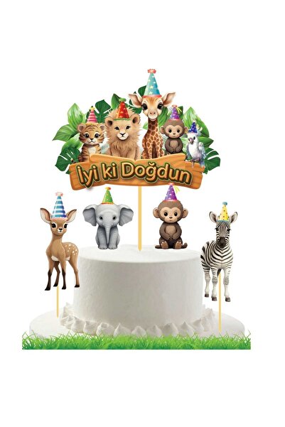Big Party Kürdan Pasta Üstü Safari Party Temalı 5li