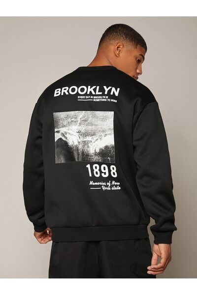 Deocept Hanorac oversize unisex cu gât negru cu imprimeu Brooklyn 1898