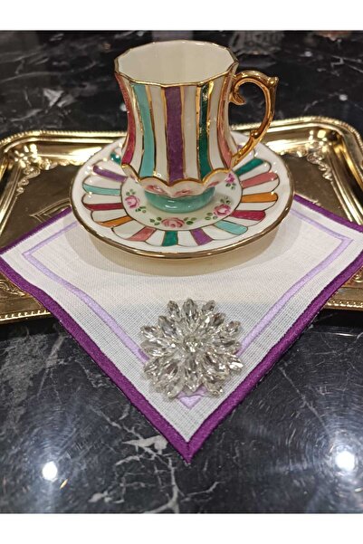 LASETU Taş detaylı renkli kahve yanı, kokteyl, sunum peçetesi 1 adet