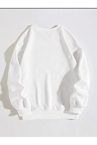 Deocept Λευκό φούτερ Unisex Oversize με λαιμόκοψη - Πρωτοχρονιάτικο θέμα