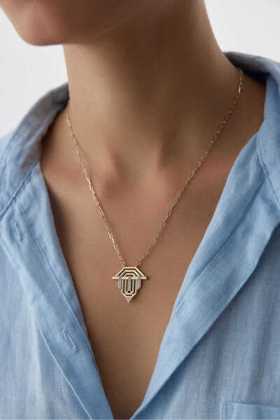 YAVUZ KUYUMCULUK 14 Ayar Altın Üçgen Figürlü Kolye Ataş Zincir