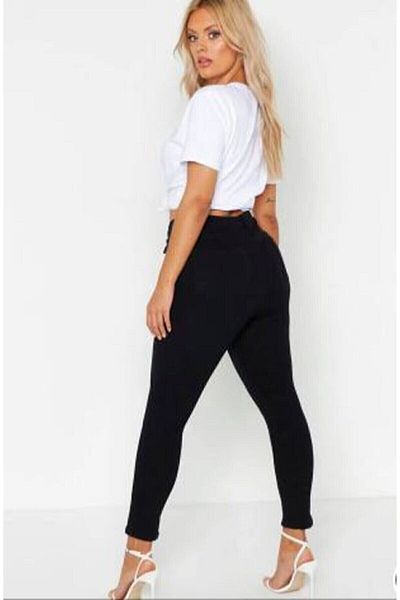 Lixera Jet Black Large Size Lycra High Waist Jeans Trousers (BAGGER)