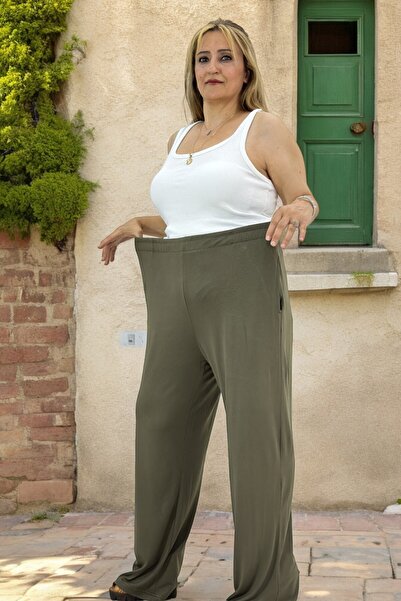 yagmurberen Plus Size Cotton Trousers - Extra Full Lycra and Elastic Waist