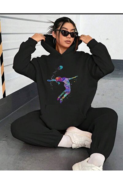 Deocept Echipa națională de volei - Set de trening cu glugă neagră și Boyfirend